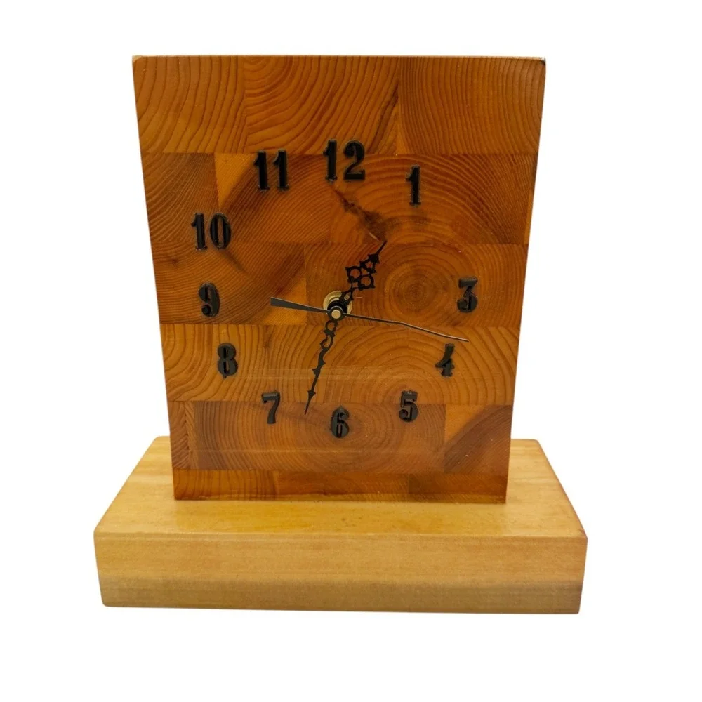 Rustic Handmade Butcher Block Wood Desk Clock Quartz‎ Farmhouse Lodge Decor